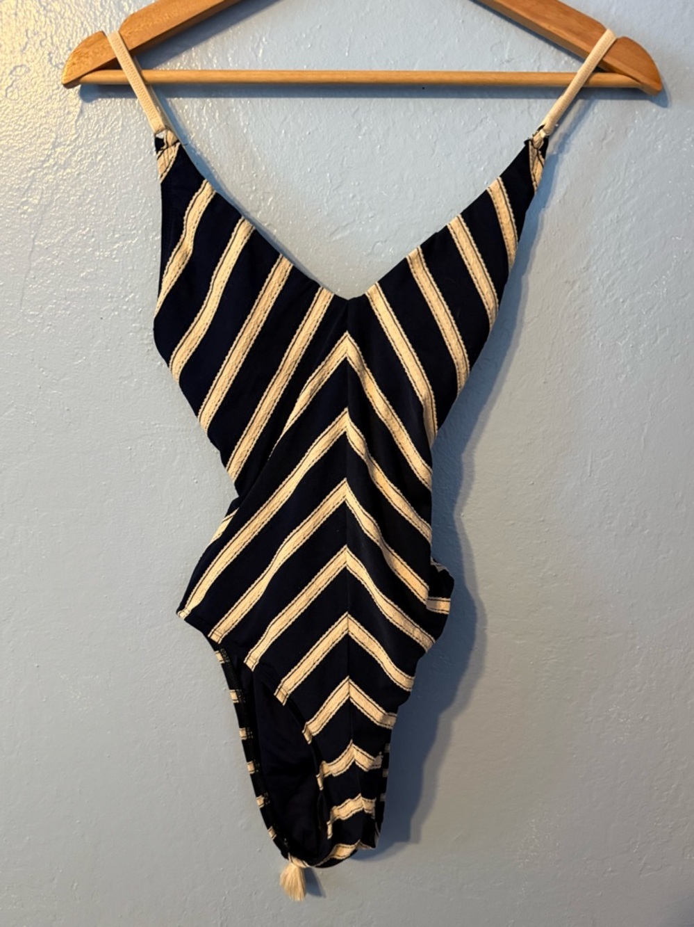 Robin Piccone Navy and Cream Striped One-Piece Swimsuit